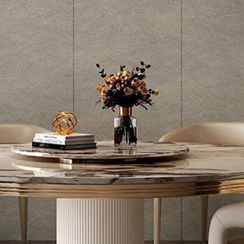 Dining Room Turnertable Delicate Texture Desk Top Round Shape For Kitchen 1.8meters Thick Marble Table With Runner Luxury Style
