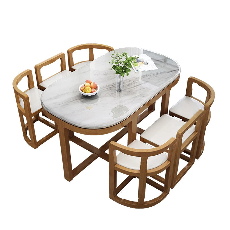 Wooden Modern Dining Room Set – Large Kitchen Console Table with 6 Chairs