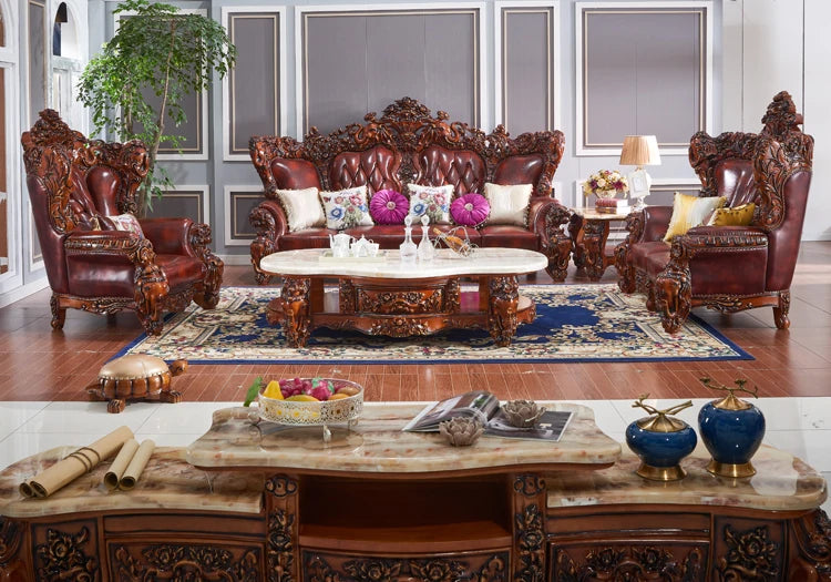 European-style bedroom furniture set for villas, featuring solid wood and genuine leather with an elegant elephant design