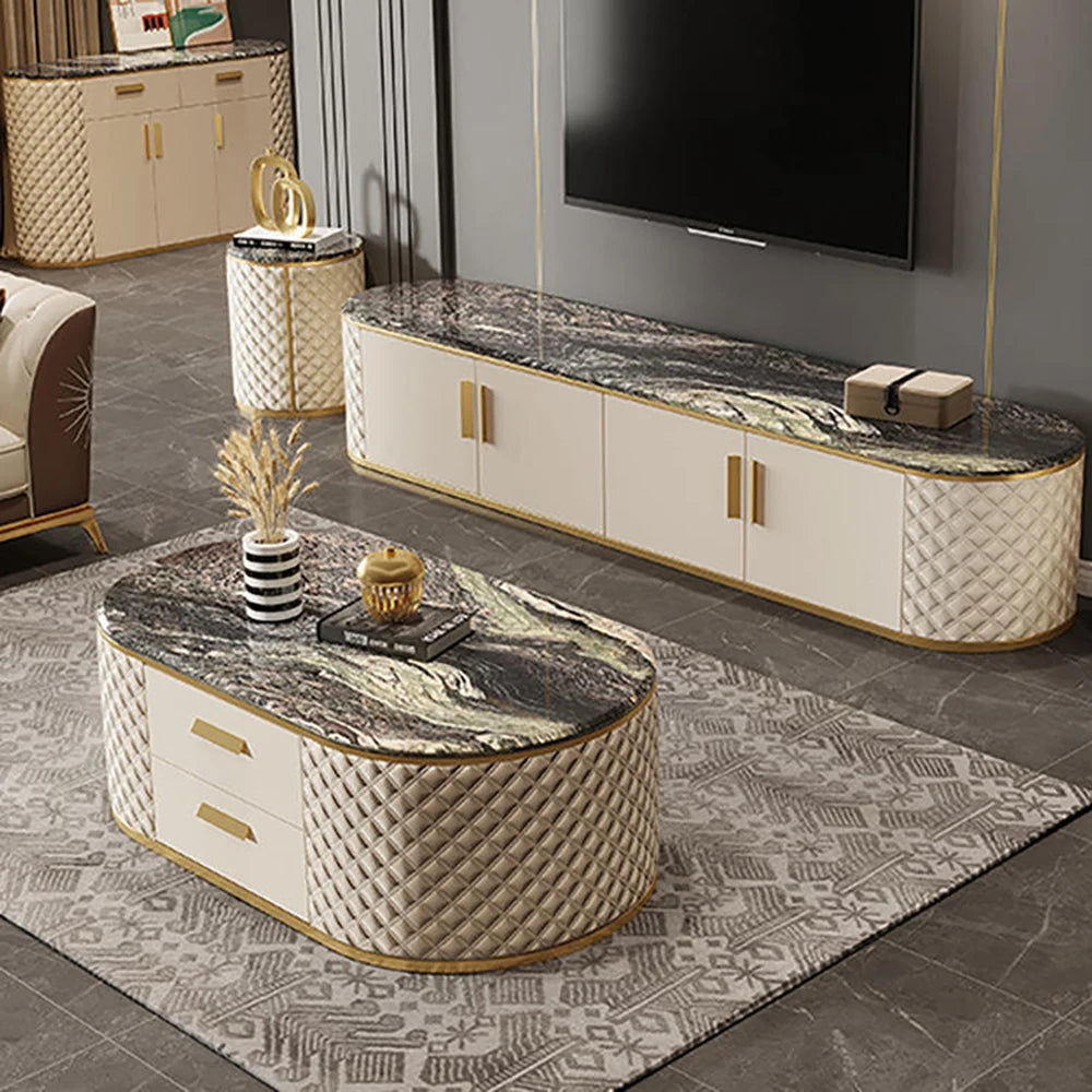 Modern Gold Frame Marble Coffee Tables And Tv Stand Set Furniture