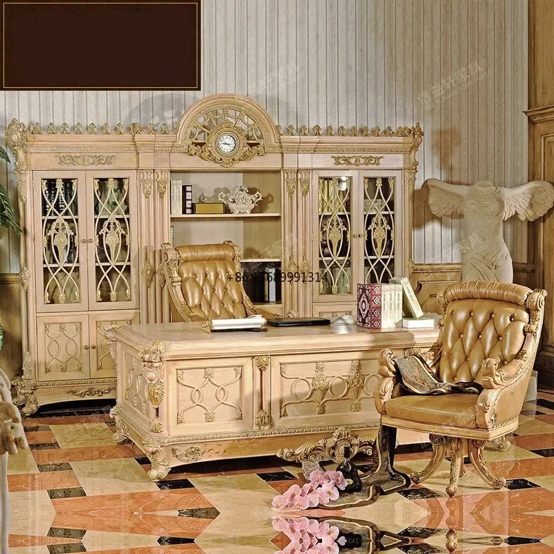 Italian Palace European Solid Wood Desk Villa Luxury French Furniture Custom Made Table Office Computer