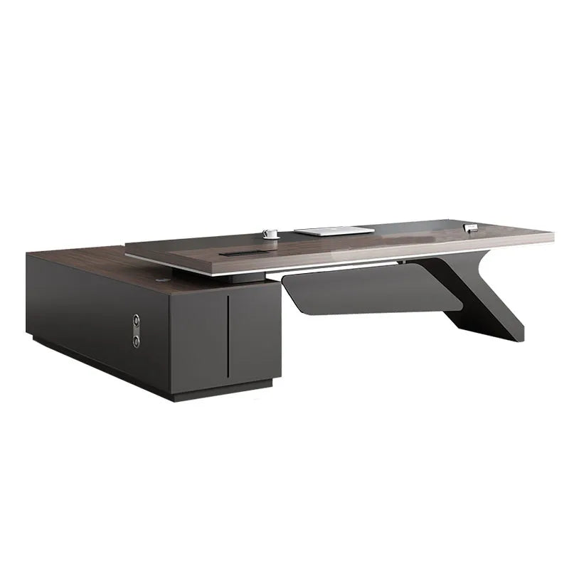 Luxury Mid-Century Black L-Shaped Executive Desk