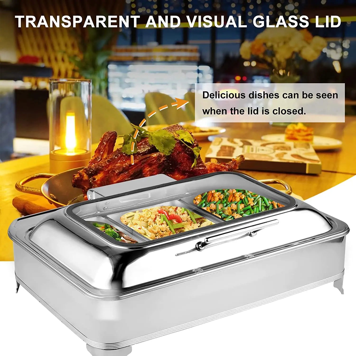 Electric Chafing Dish Buffet Set 9 Quart Food Warmer Buffet Servers and Warmers with Covers Warmer for Parties Stainless Steel