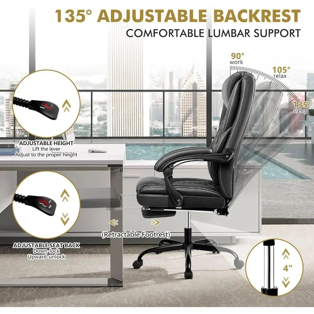 Office Chair,Black tall executive office chair with foot pedals, ergonomic design, and lumbar support,Office Chair