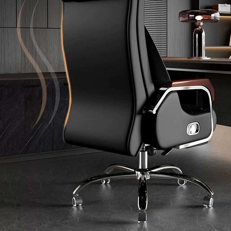 Adjustable Black Office Chair with Swivel, Leather Upholstery