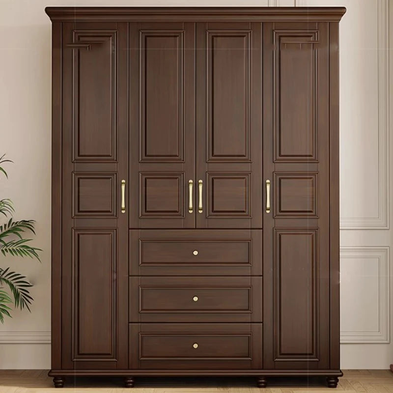 American Retro Large Wood Wardrobe – Black Walnut, 4 Doors, Open Closet