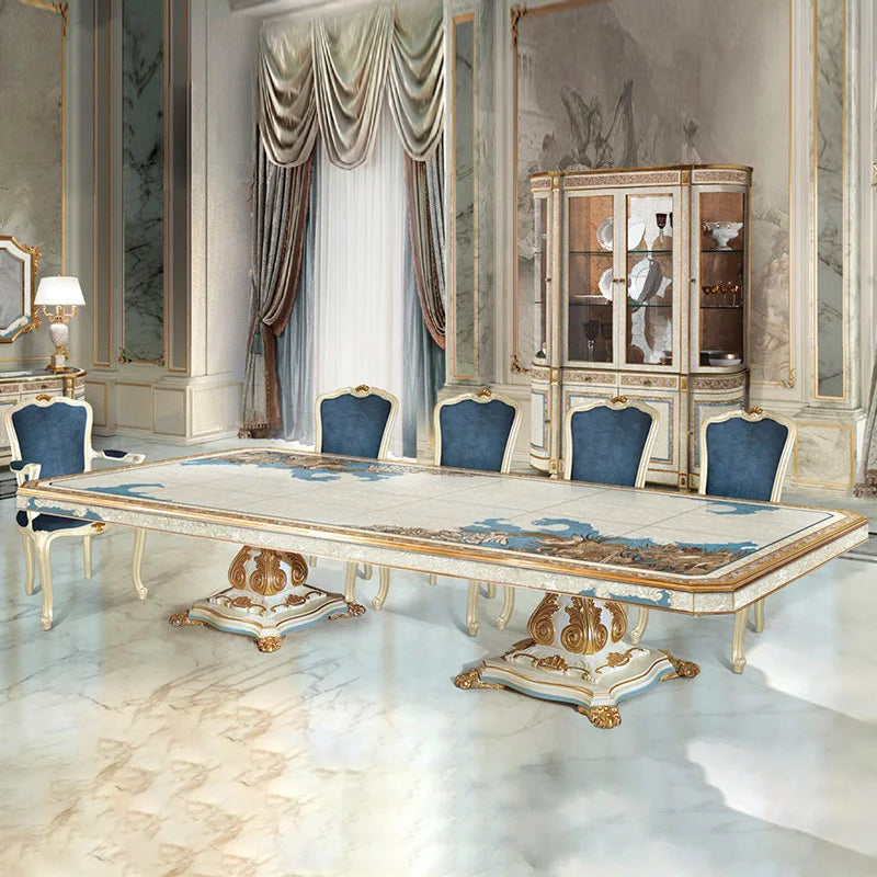 French shell mosaic rectangular table European-style restaurant luxury solid wood table villa table customization