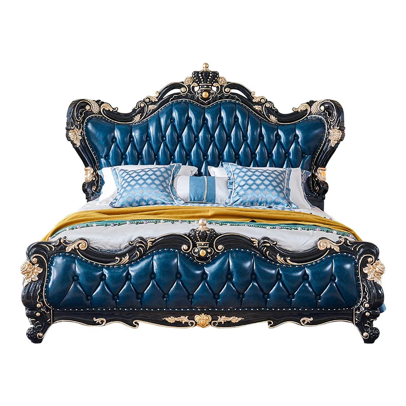 Genuine leather double bed villa luxury French style top layer cowhide wedding bed master bedroom