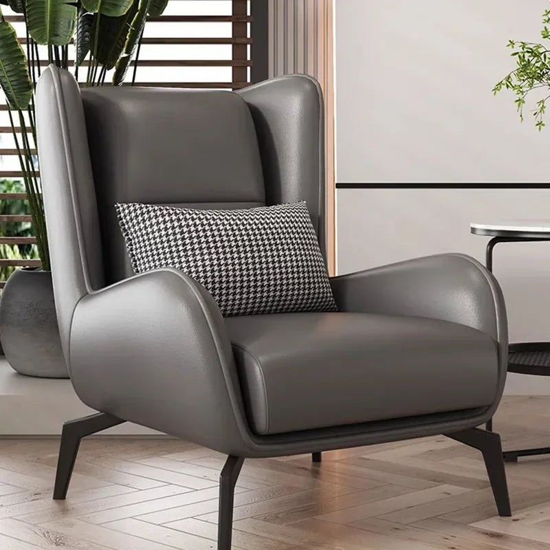 Modern Ergonomic Grey Leather Nordic Chair for Indoor Relaxation