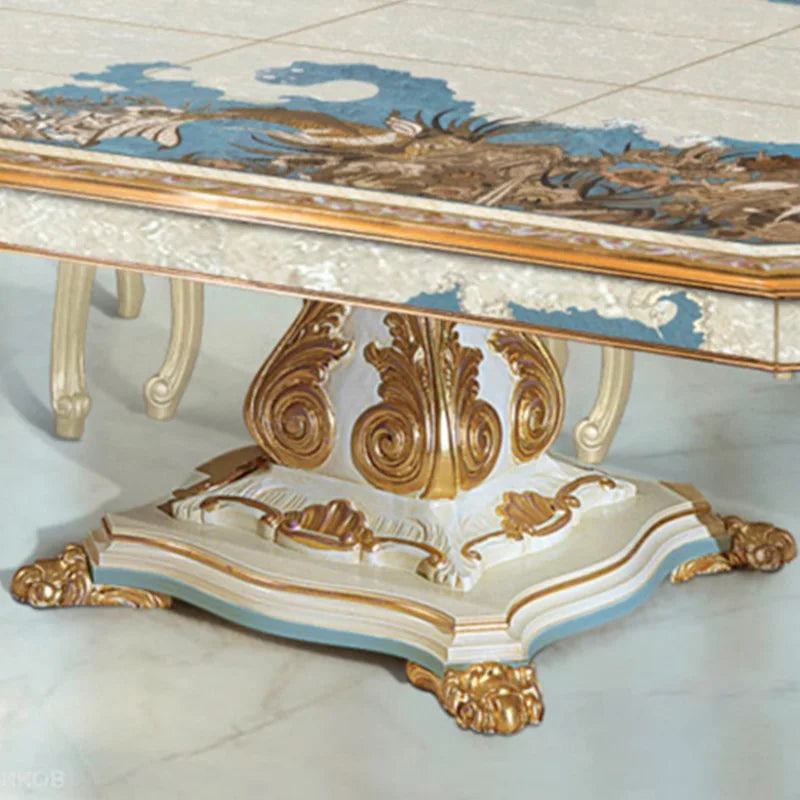 French shell mosaic rectangular table European-style restaurant luxury solid wood table villa table customization