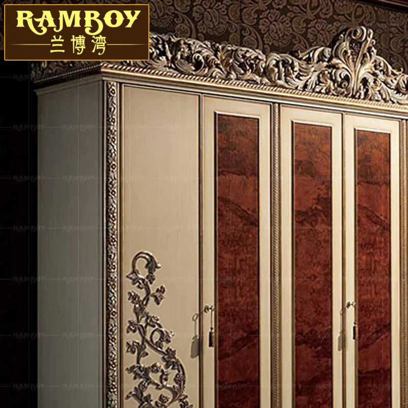 Villa Italian luxury wardrobe European solid wood carving six-door wardrobe bedroom locker