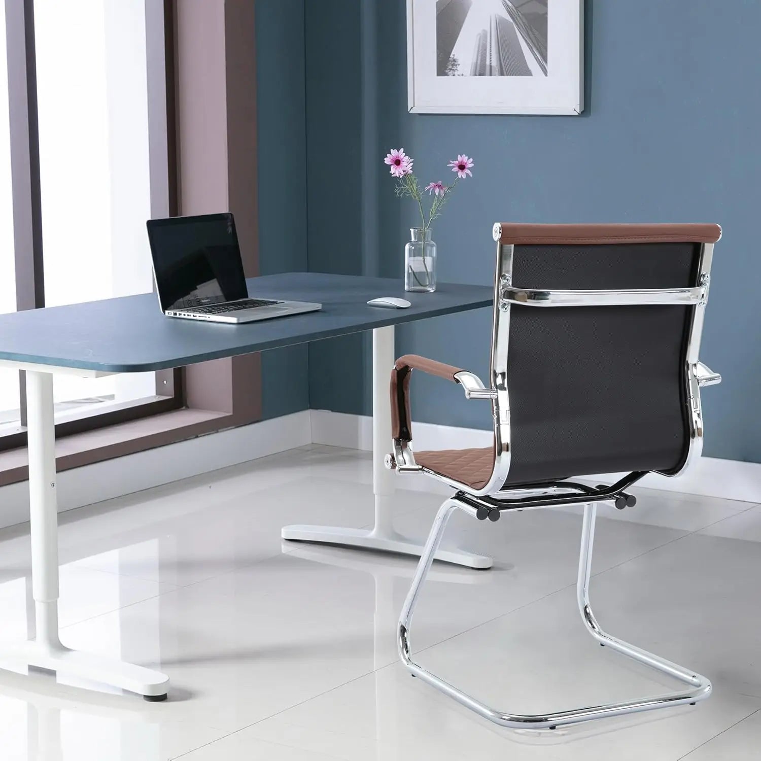 Office Guest Chairs Reception Chairs Waiting Room Chairs Set of 2 Conference Room with Mid Back, Modern PU Leather Desk