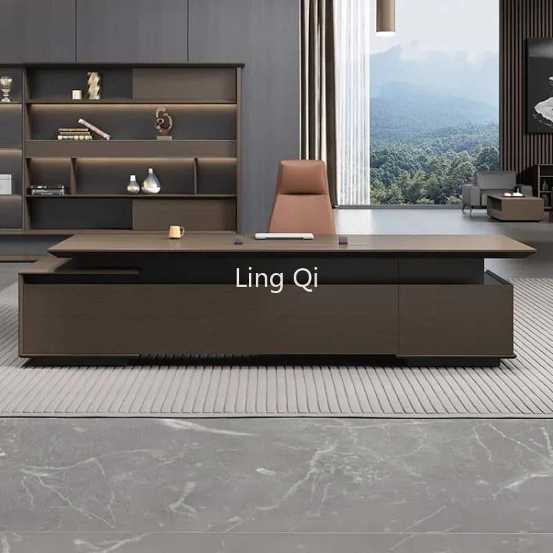 High Quality Dark Wood Office Desk Reception Standing Home Vanity Computer Desks Executive Secretary Escritorio Office Furniture