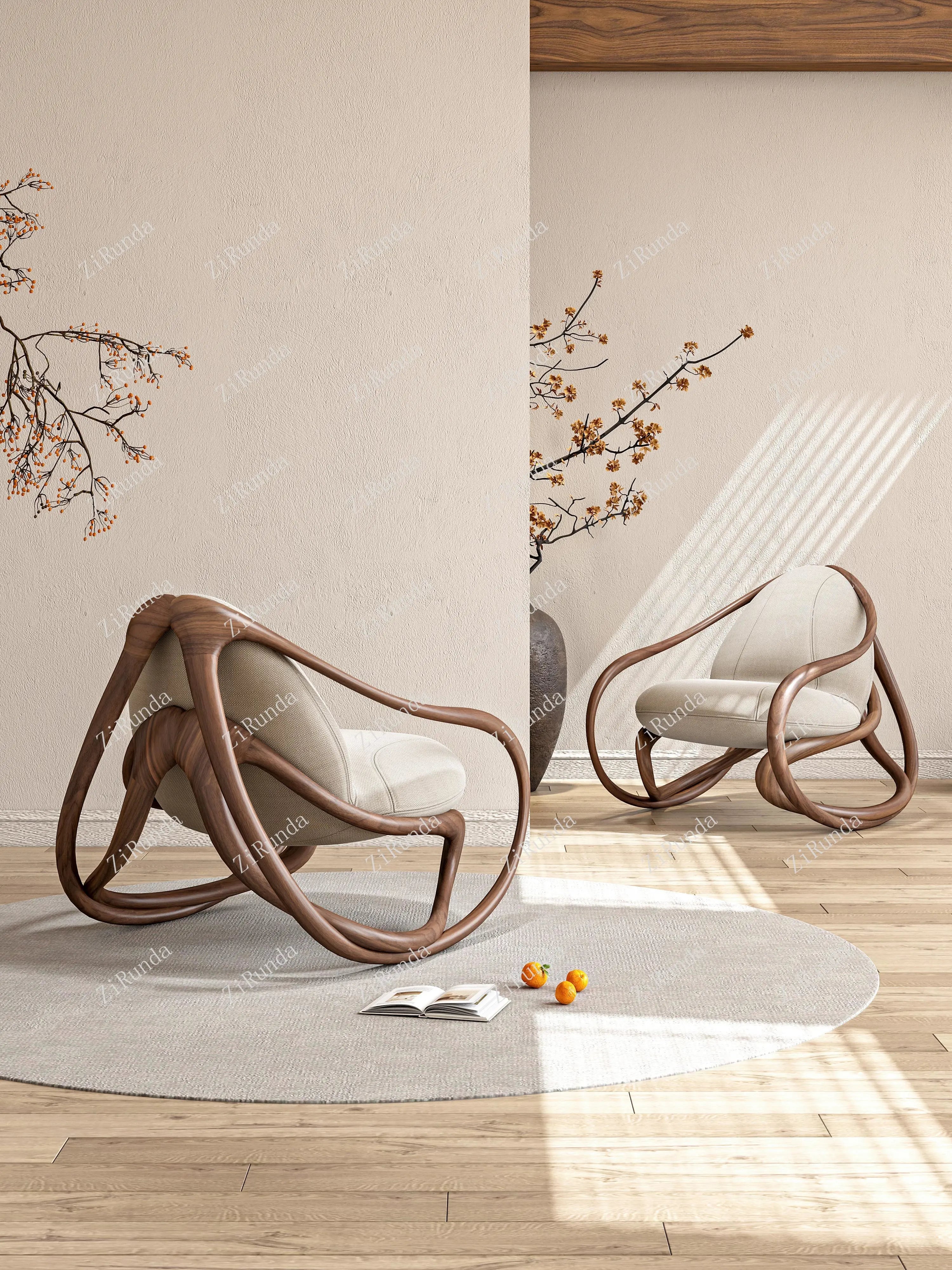 North American black walnut rocking chair living room new Chinese villa balcony home leisure recliner solid wood sofa