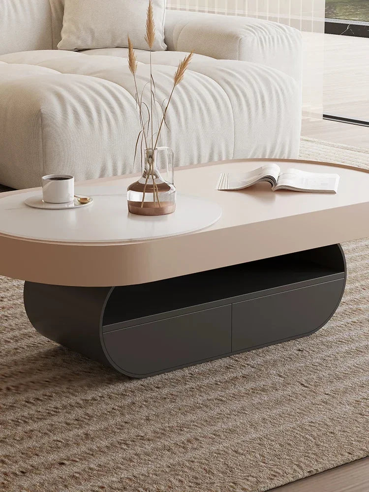 Minimalist Cream Oval Coffee Table