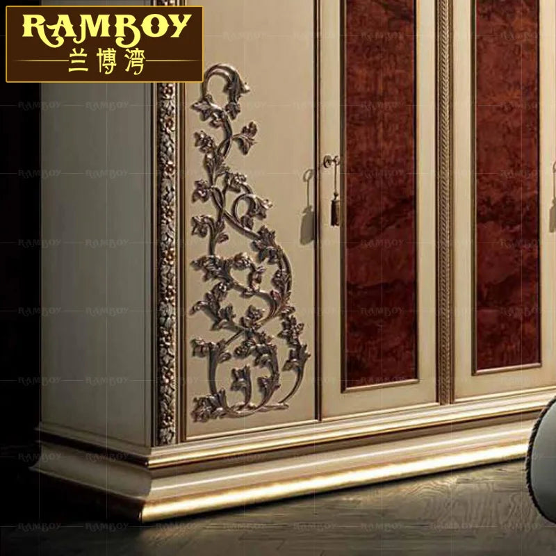 Villa Italian luxury wardrobe European solid wood carving six-door wardrobe bedroom locker