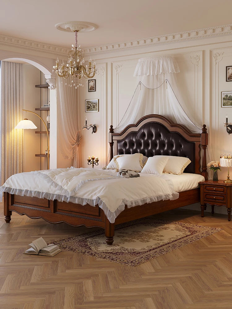 Solid wood bed 1.8m master bed double bed retro 1.5m storage bed