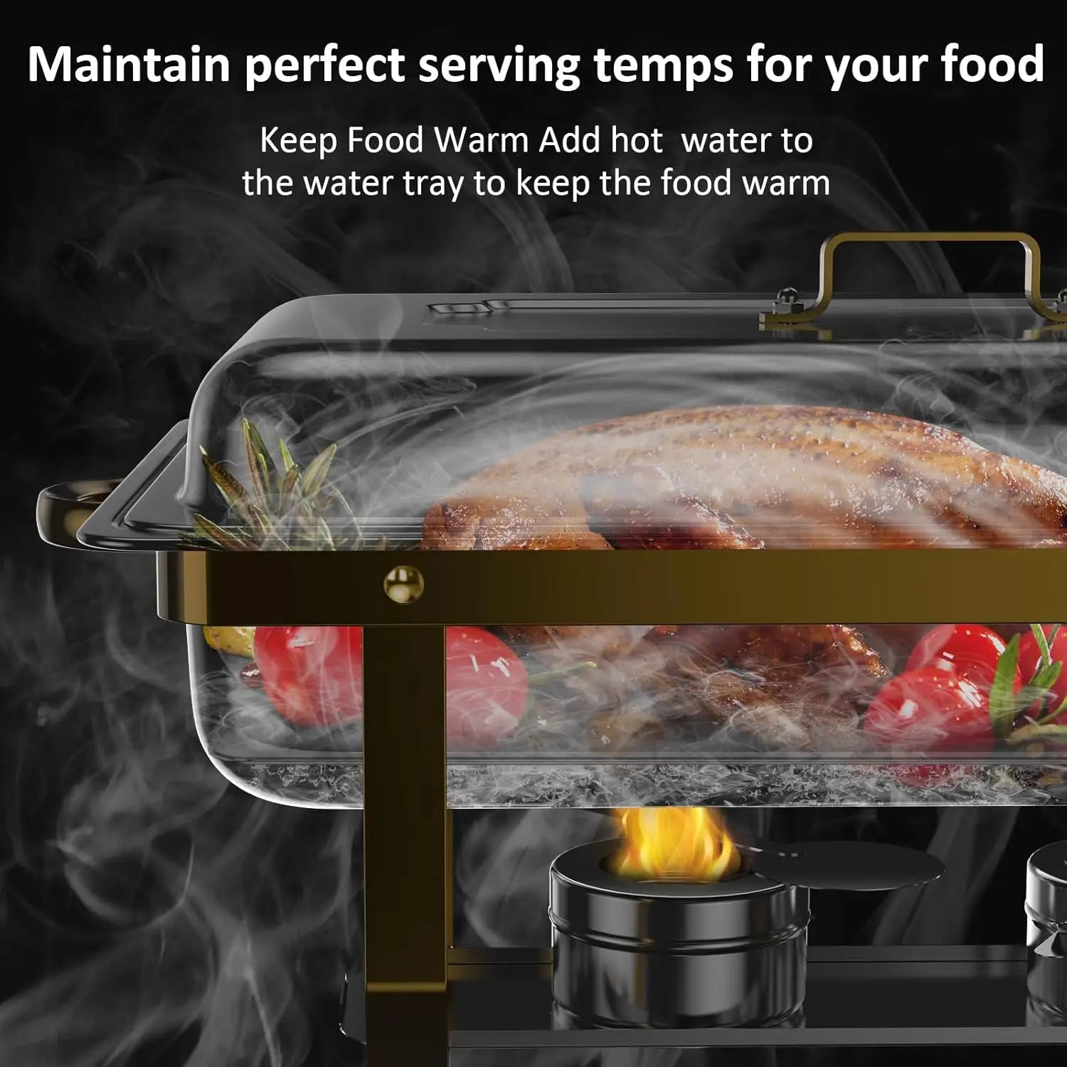 8QT High-Grade Chafing Dishes – Buffet Warmers with Gold Rolled-Edge Design, Ideal for Weddings & Birthdays