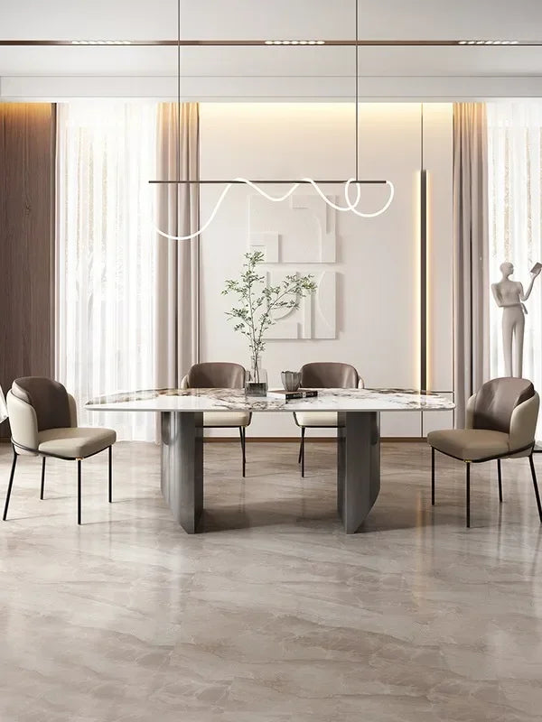 Italian light rock table family small apartment modern simple rectangular stainless steel light luxury table and chair