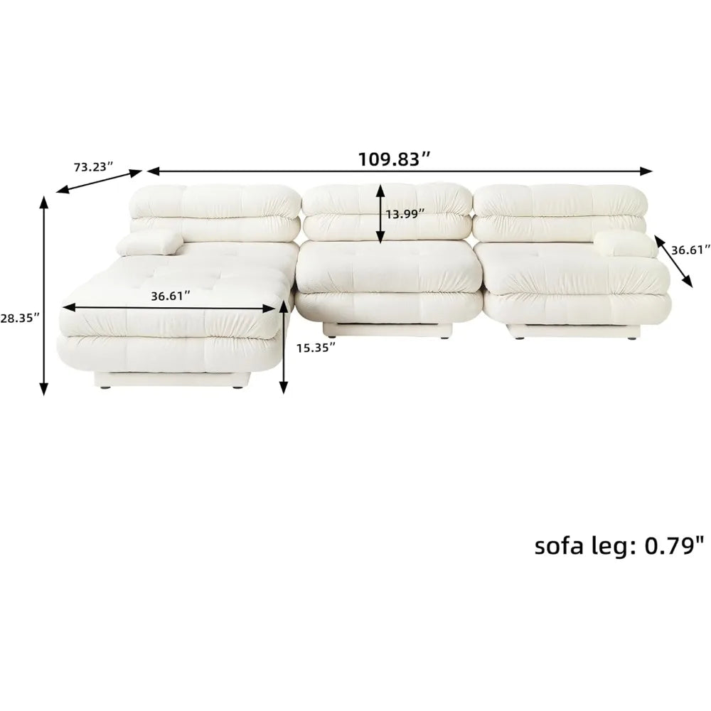 Modular sectional sofa, 146" L-shaped sofa with ottoman, velvet 3-seater double cushioned sectional sofa, minimalist sofa