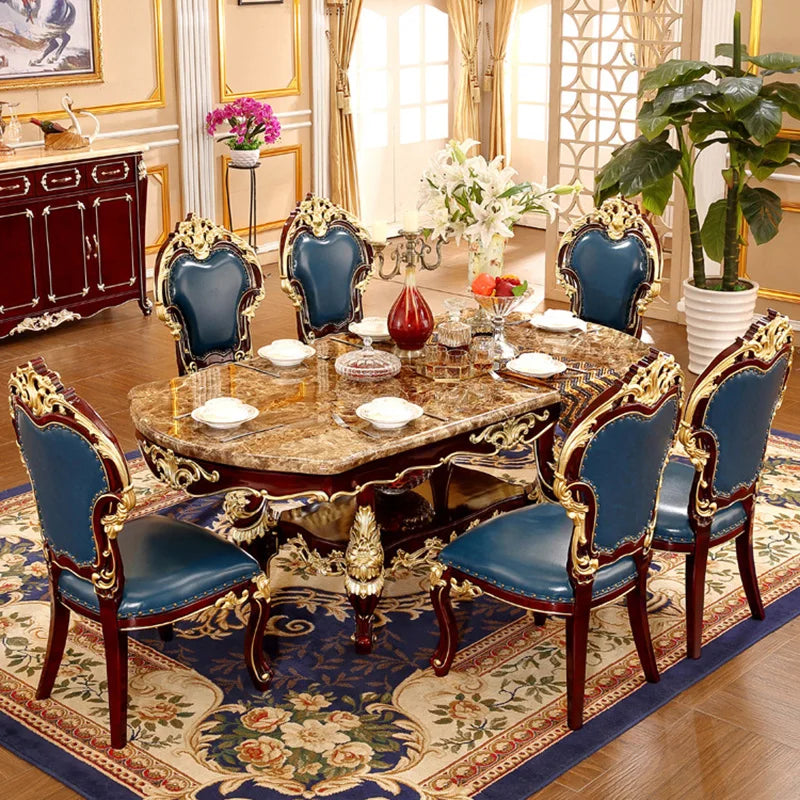High-Quality European Modern 2m Dining Table Set—Includes one rectangular marble table with 8 chairs