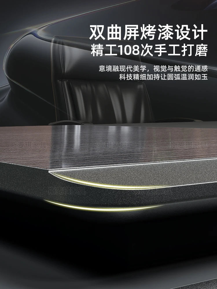 Boss Desk – High-End Manager’s Office Table, Simple Light Luxury Design, President & Supervisor Desk with Chair Combo