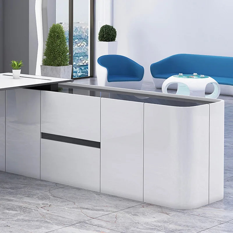 For LBZ07 furniture white color CEO boss desk L shape office table High End Luxury Modern Wooden Office Desk