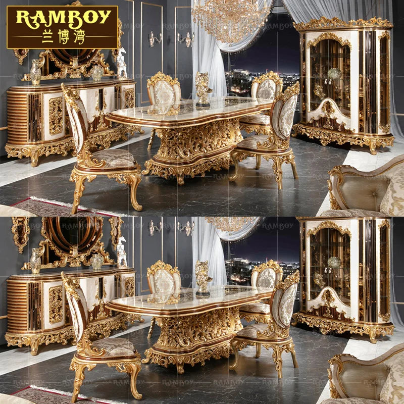 Italian large French dining table villa dining table European court solid wood dining table luxury furniture customization