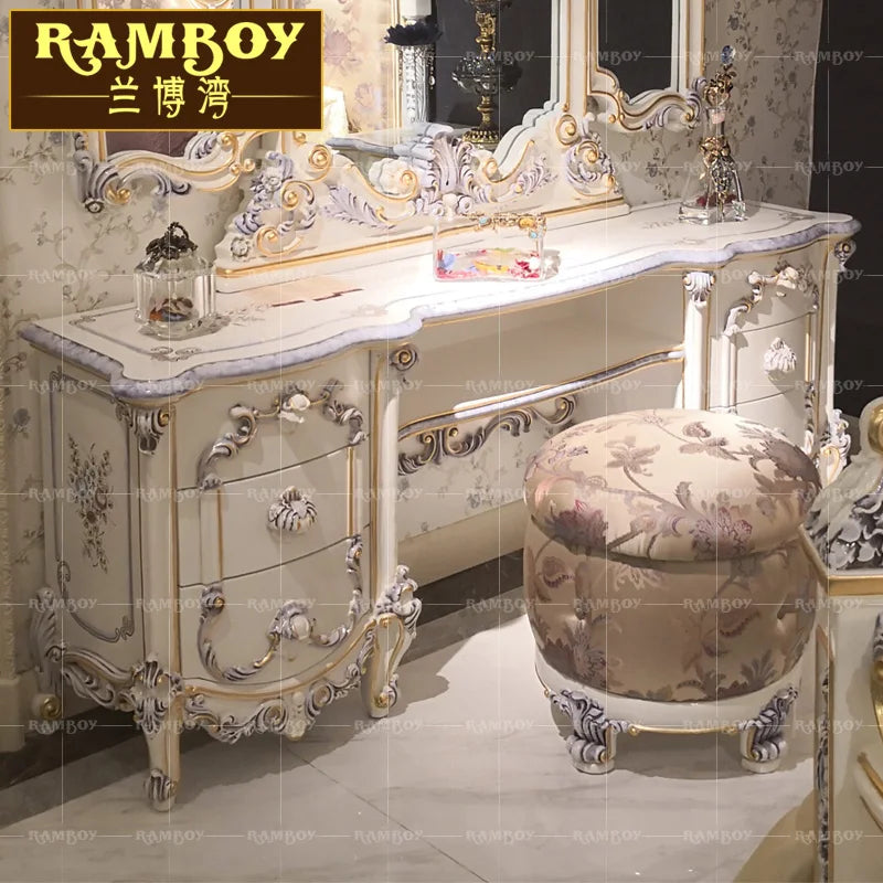 Dressing table French court painted solid wood carving European luxury makeup table aristocratic dressing table mirror combinati