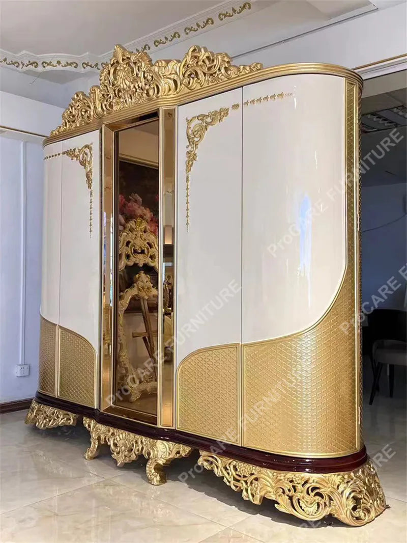Italian French Solid Wood Wardrobe – Carved, European Luxury, Princess Style
