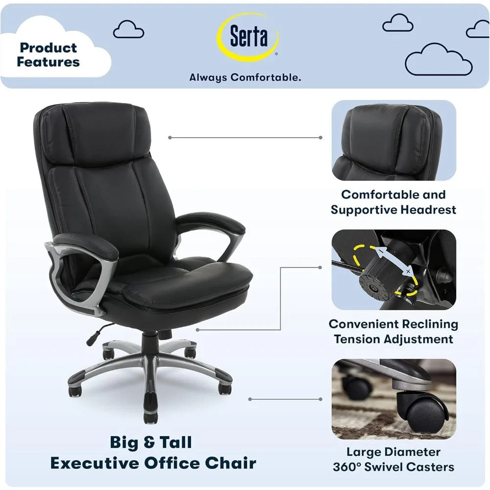 Serta Fairbanks Big and Tall High Back Executive Office Ergonomic Gaming Computer Chair with Layered Body Pillows