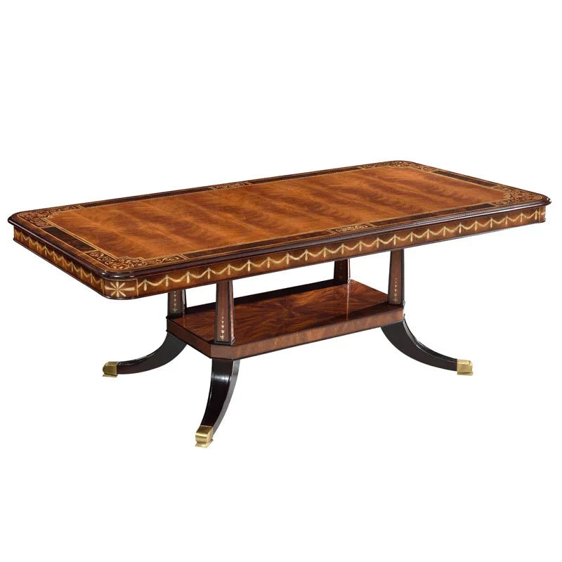 Custom Alexander Villa Dining Table: British Classical Mahogany with Inlaid Shell
