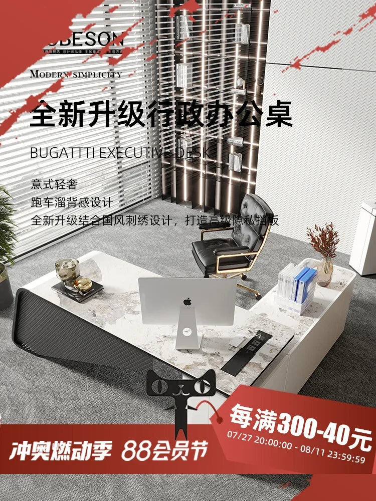 Italian minimalist designer rock slab desk workbench living room large computer