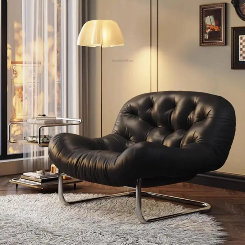 Designer Retro Italian Chair – Antique-Style Real Cowhide Lazy Recliner