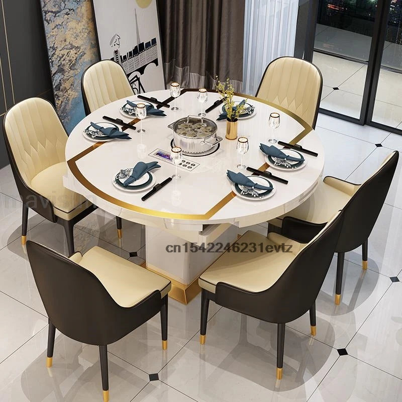 Indoor Modern Folding With Induction Cooker Dinner Round Table Chairs For Dining Room With Turntable Restaurant Apartment