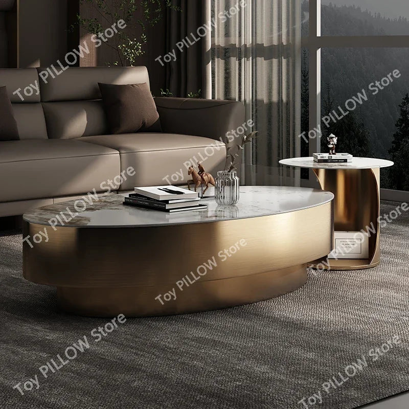 Nordic Living Room Coffee Table – Modern Oval Marble Design