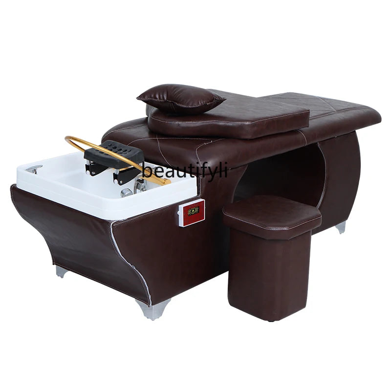 Barber Shop Shampoo Chair – Head Treatment, Fumigation, Water Circulation with Heater, Massage Shampoo Bed
