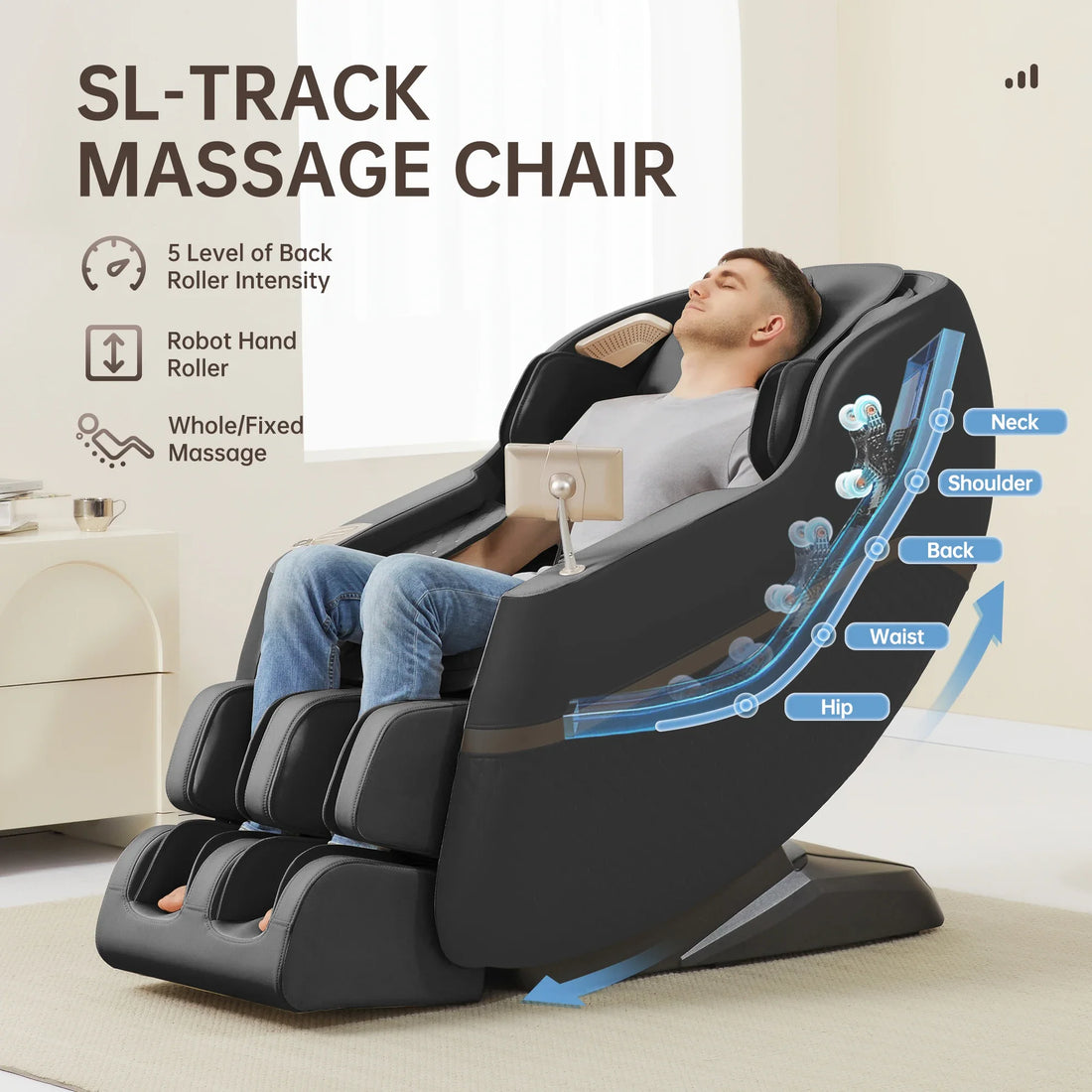 Real Relax Favor 07 SL Track Full Body Zero Gravity Recliner with 18 Modes Yoga Stretch Bluetooth Heating Black Massage Chair
