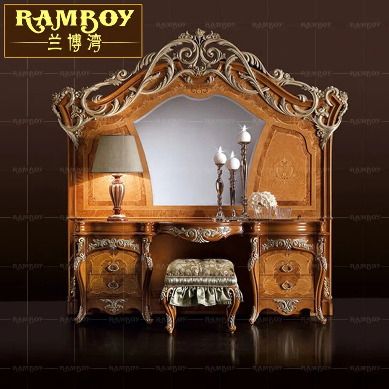 European luxury carved solid wood dressing table French Italian makeup table Villa bedroom makeup table
