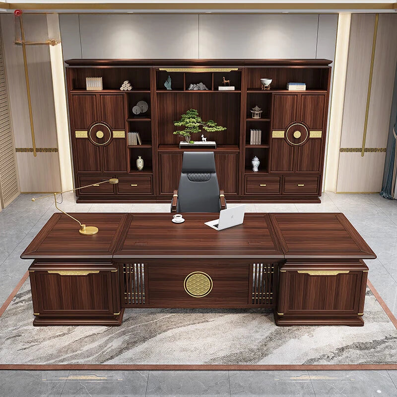 New Chinese-style solid wood boss desk and chair