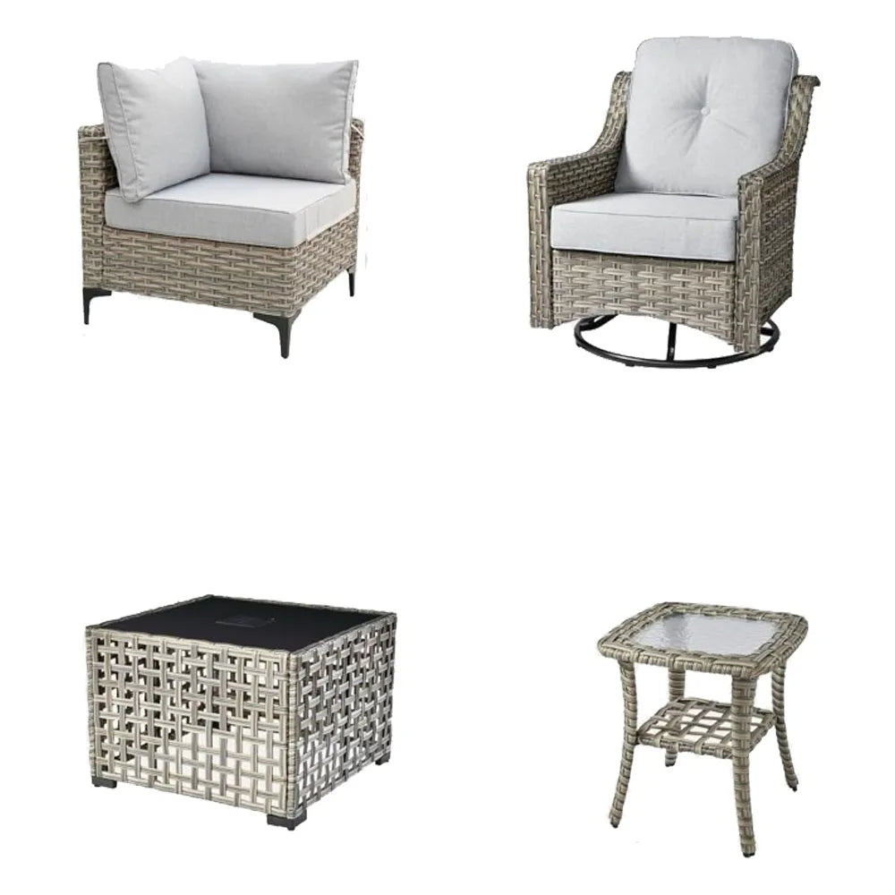 7-Piece Outdoor Patio Furniture Set: Modular Rattan Chairs, Sofa, and Coffee Table for Veranda, Balcony, or Poolside.