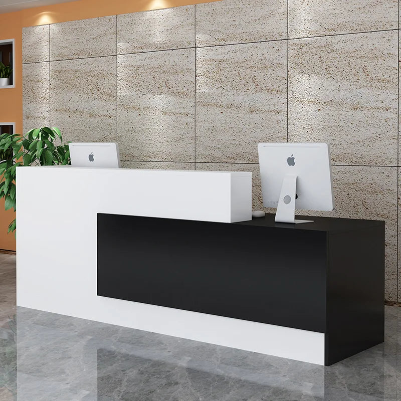 White Reception Desk with Showcase & Wooden Counter