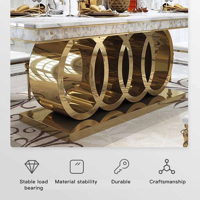 Modern Marble Dining Table And Chairs Combination Legs Metal Stainless Steel Top Crown Apartment Golden Mesas Carved Furniture