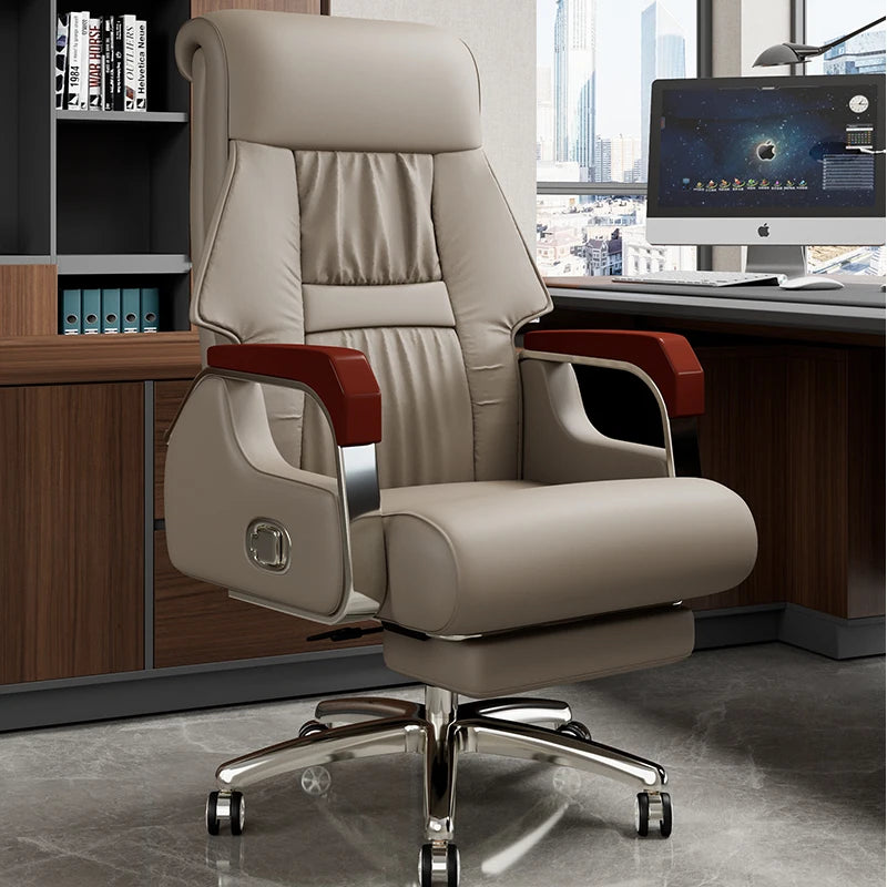Ergonomic office chair with armrests, massage feature, and rolling wheels