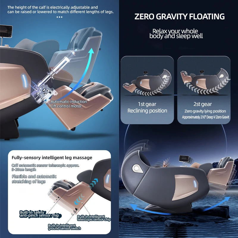 Dual-Core 4D SL-Track Zero Gravity Massager Chair – Full Body, Electric Leg Lift, 3D Home & Office Sofa with Warranty