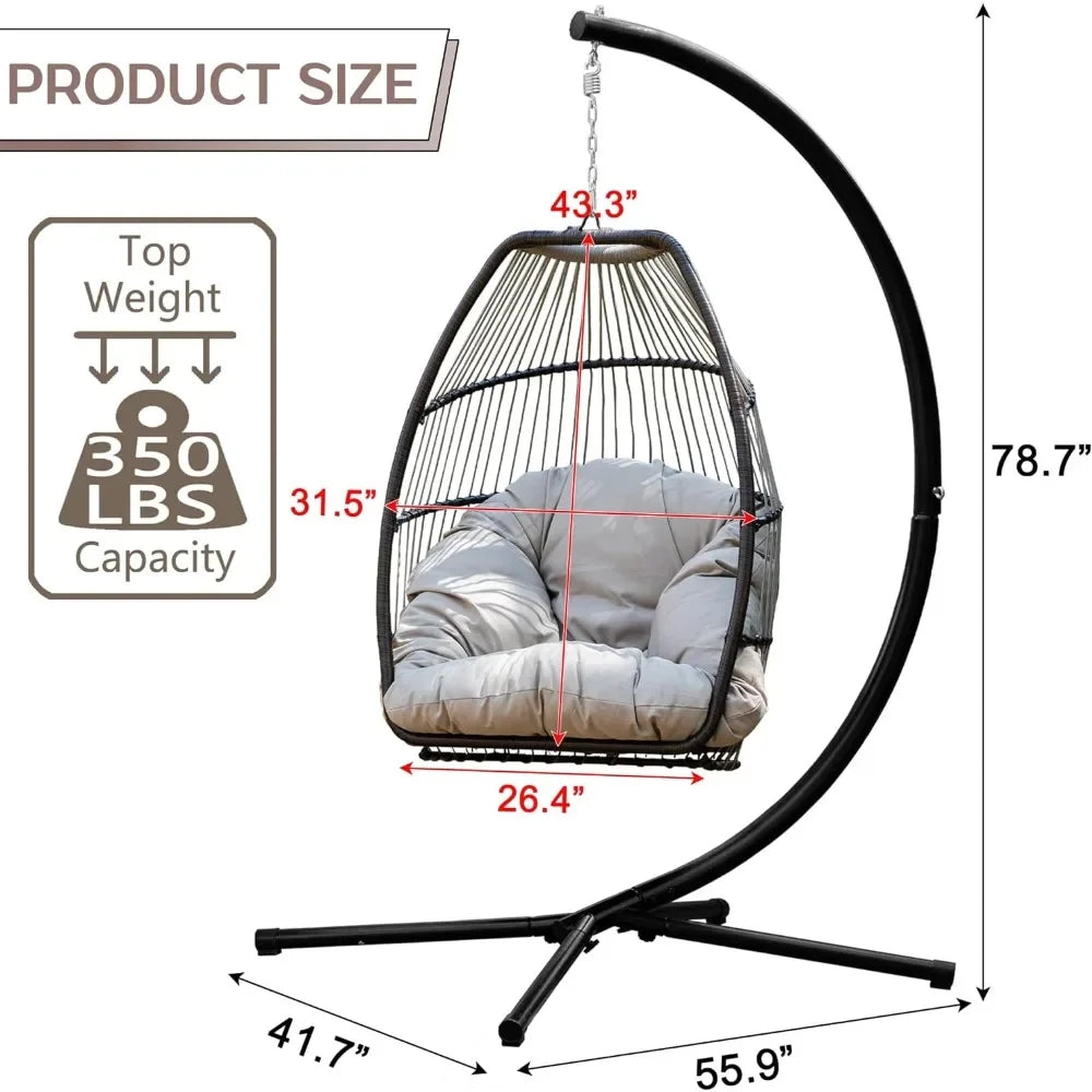 Hammock Chair Basket Chair Hanging Swing Chair UV Resistant Cushion with Stand for Indoor Bedroom Outdoor Garden Backyard