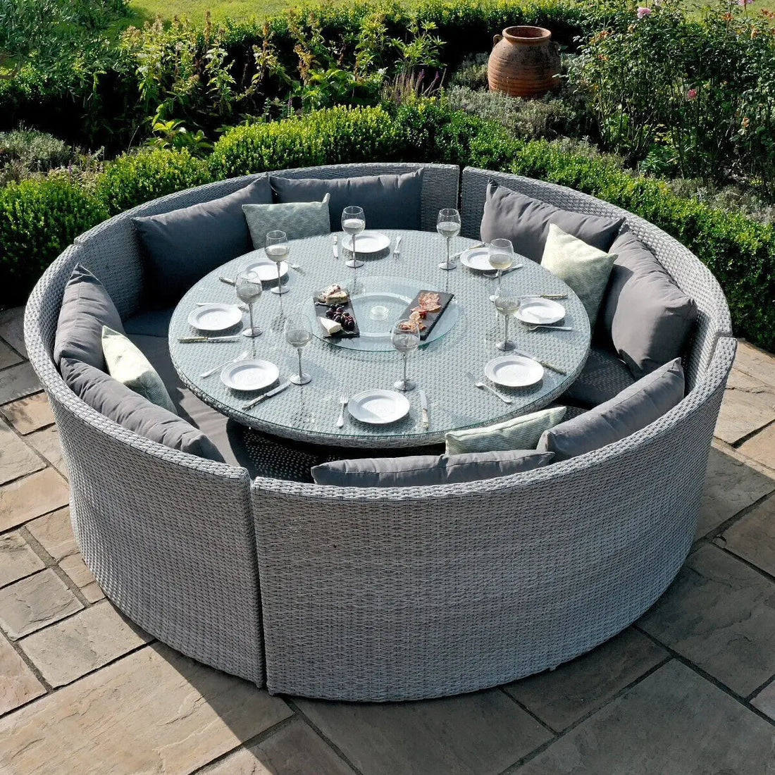 Outdoor Furniture Suit Garden Lounge Rattan O-Shaped Sofa Suit Courtyard Wicker Talk Suit New Design Luxury round Sofa