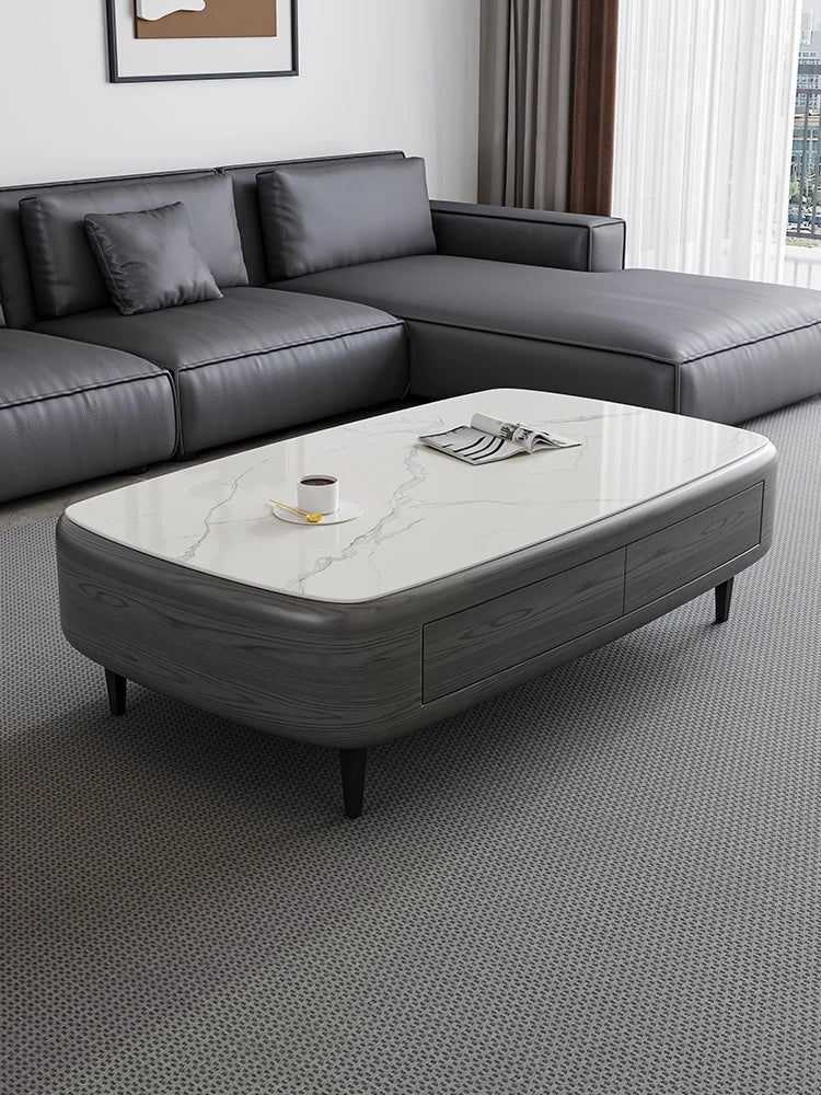 Slate high-end light luxury rectangular oval coffee table living room home high foot modern Italian style