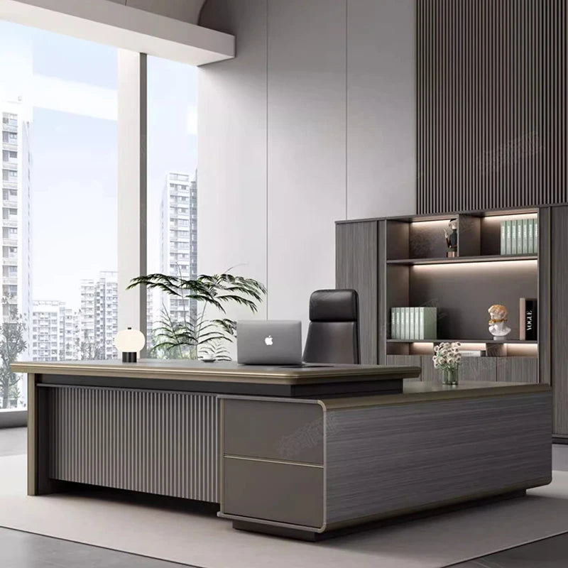 Bookshelf Corner Office Desk – Standing Executive European Style, Luxury Computer Desk, Mesa De Computador, Modern Floor Furniture