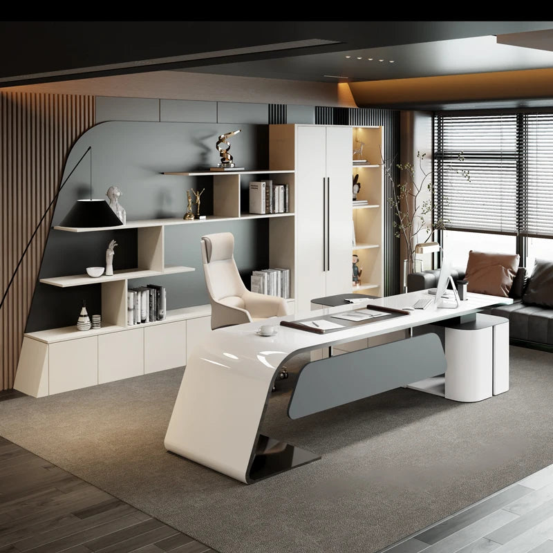 Executive L-Shaped Office Desk, Study Console Desk with Seating, Reading Table,Office Furniture